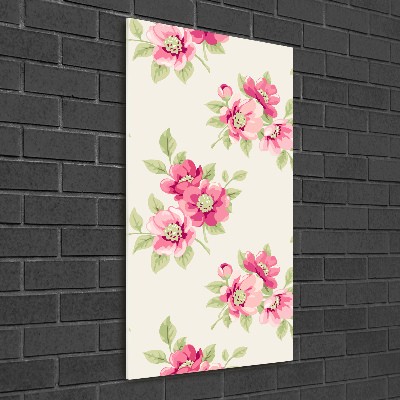 Glass wall art Pink flowers