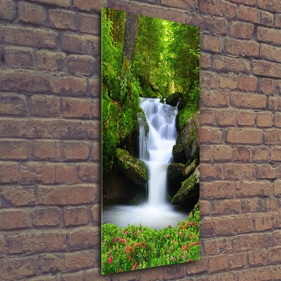 Glass art picture Waterfall in the forest