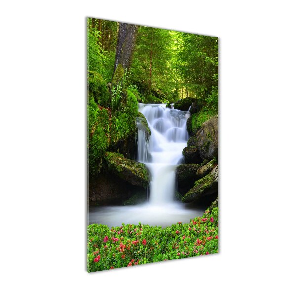 Glass art picture Waterfall in the forest