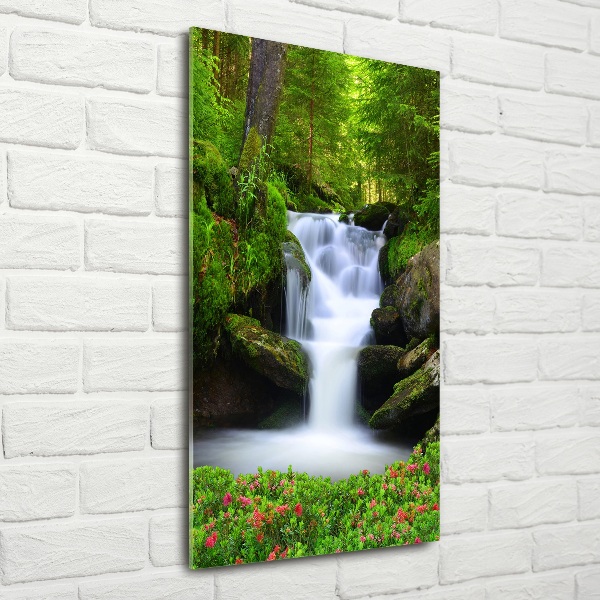 Glass art picture Waterfall in the forest