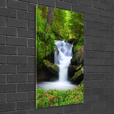 Glass art picture Waterfall in the forest