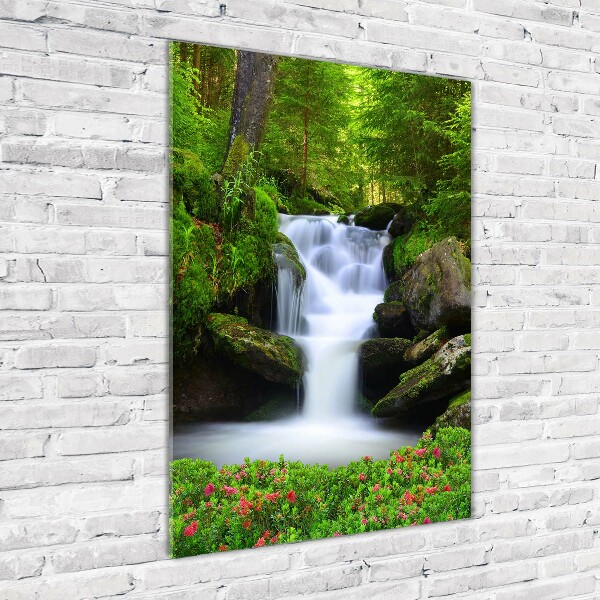 Glass art picture Waterfall in the forest