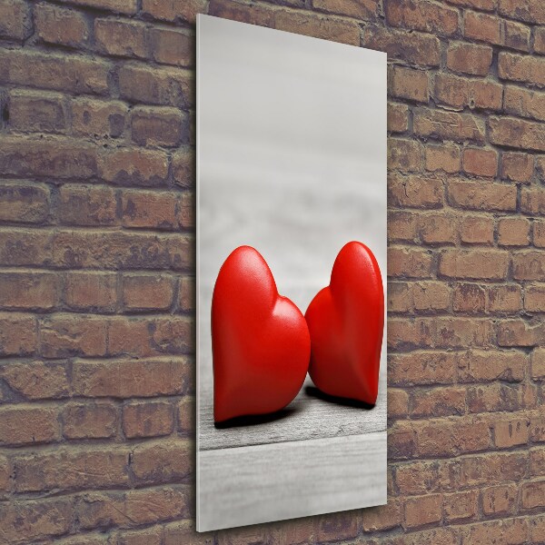 Wall art on glass Hearts on wood