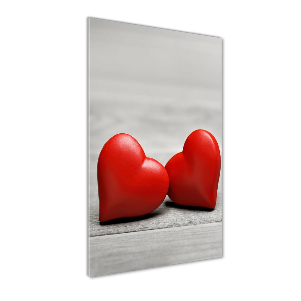 Wall art on glass Hearts on wood