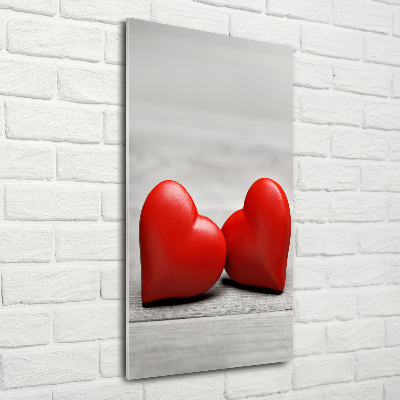 Wall art on glass Hearts on wood