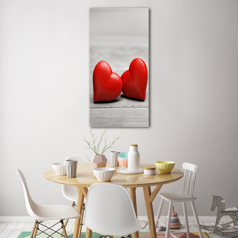 Wall art on glass Hearts on wood