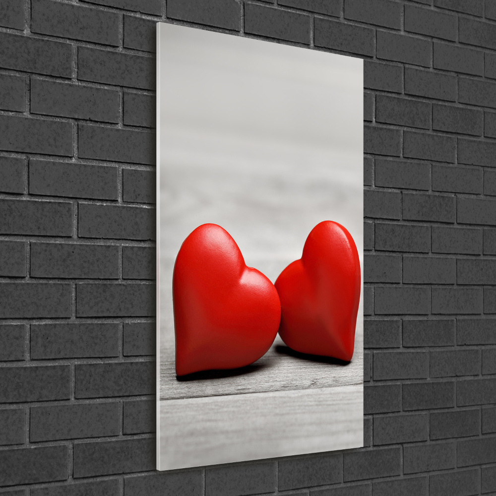 Wall art on glass Hearts on wood