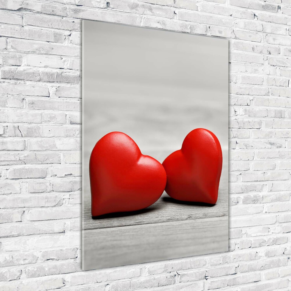 Wall art on glass Hearts on wood