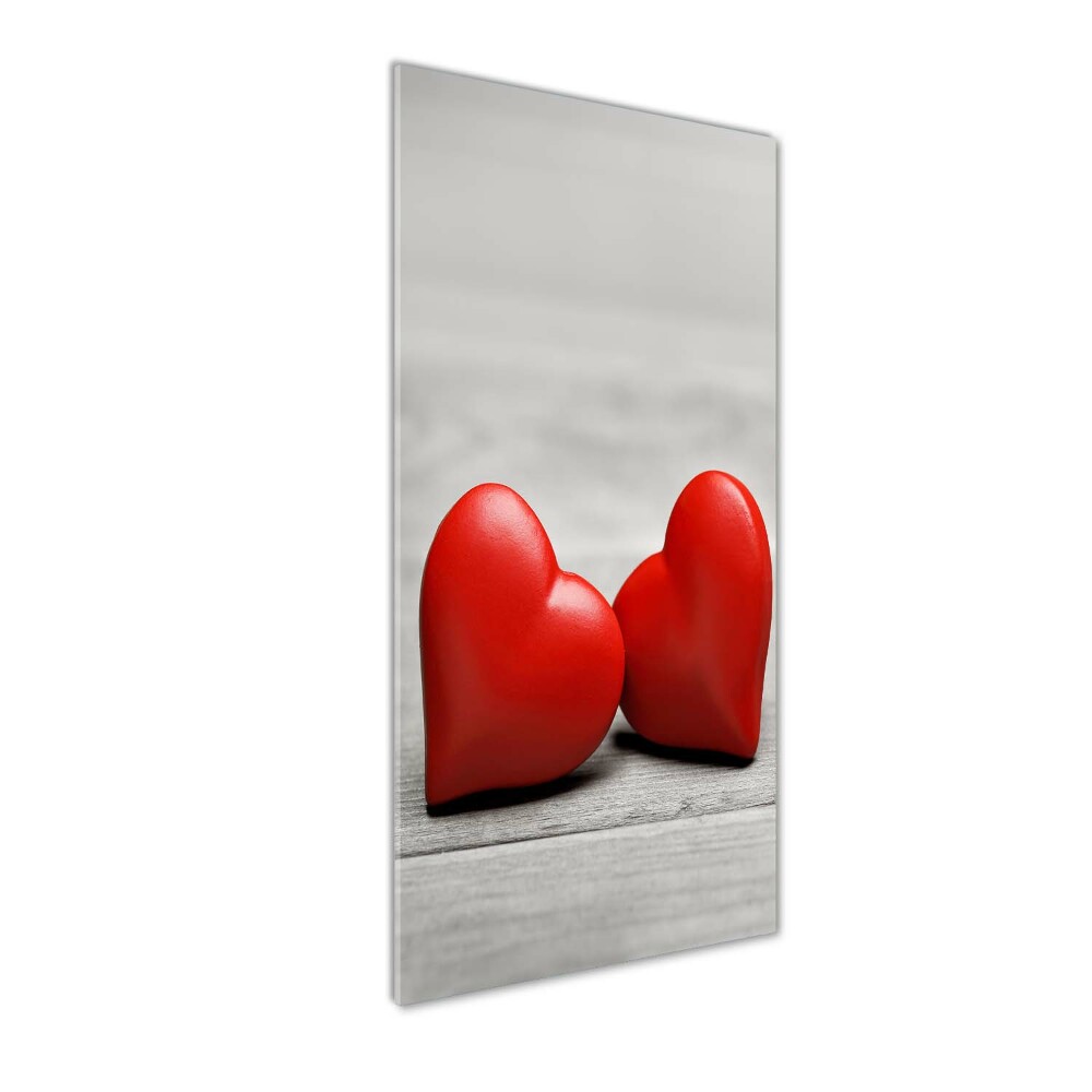 Wall art on glass Hearts on wood