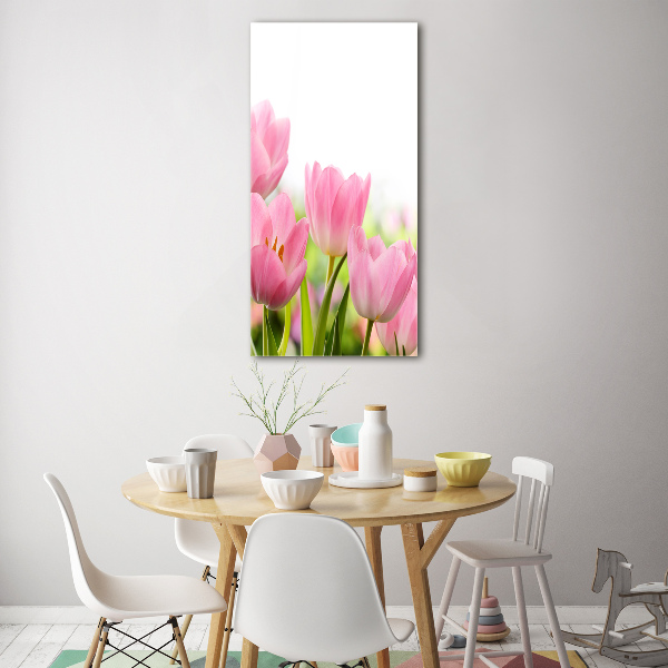 Glass wall art Pink tulips