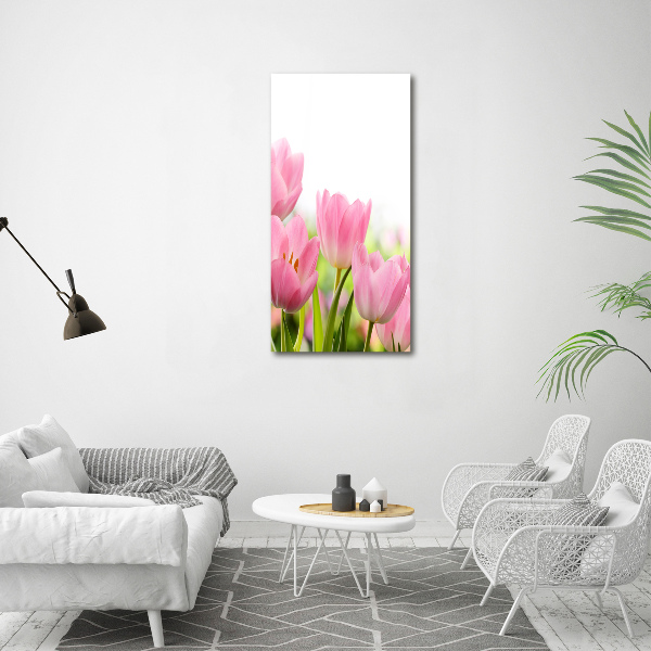 Glass wall art Pink tulips