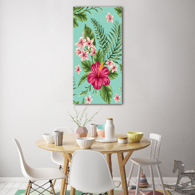 Print on a a glass Hawaiian flowers