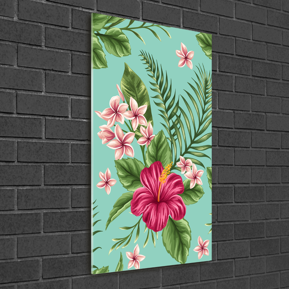 Print on a a glass Hawaiian flowers