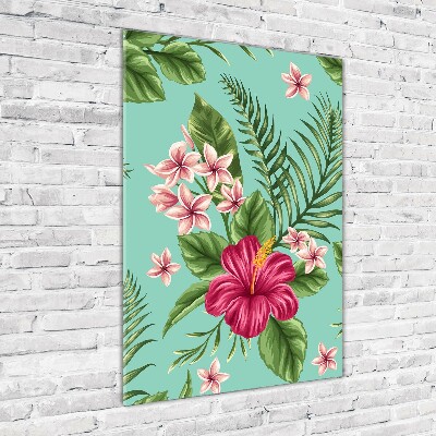 Print on a a glass Hawaiian flowers