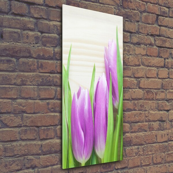 Glass wall art Violet tulips