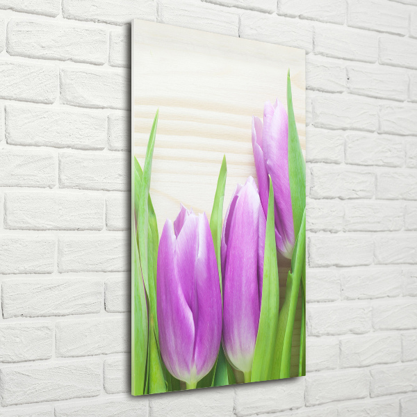 Glass wall art Violet tulips