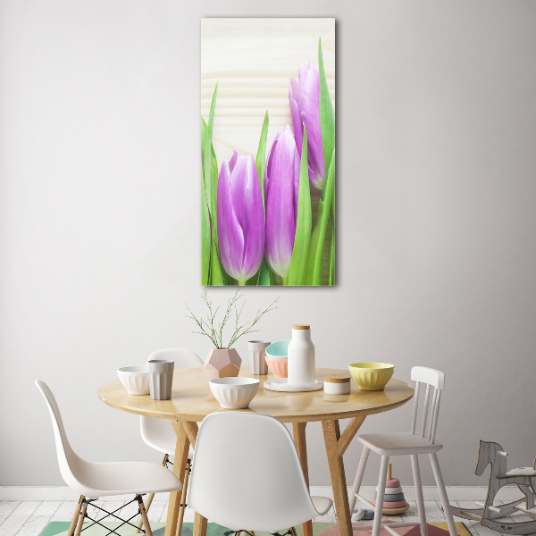 Glass wall art Violet tulips