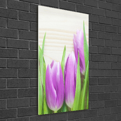 Glass wall art Violet tulips