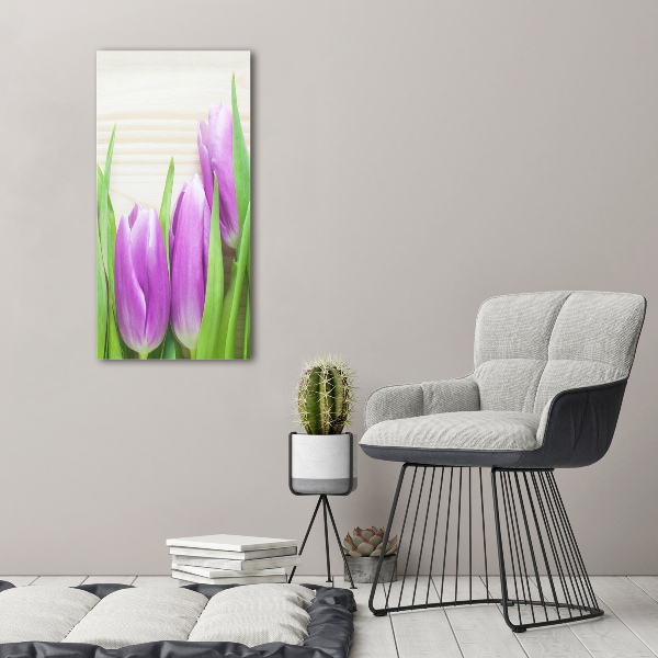 Glass wall art Violet tulips