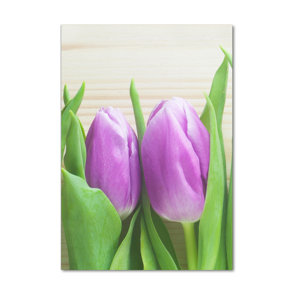 Glass wall art Violet tulips