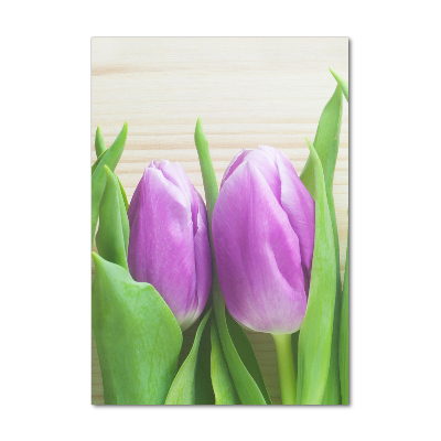 Glass wall art Violet tulips