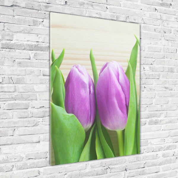 Glass wall art Violet tulips