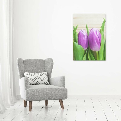 Glass wall art Violet tulips