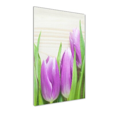 Glass wall art Violet tulips