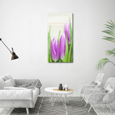 Glass wall art Violet tulips