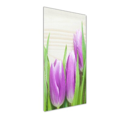 Glass wall art Violet tulips