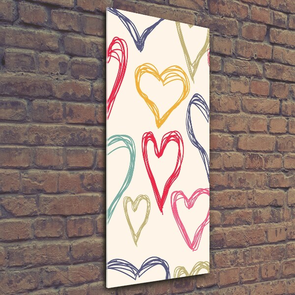 Glass wall art Colorful hearts