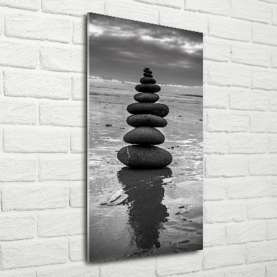 Glass picture wall art Stones on the beach