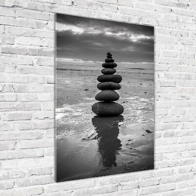 Glass picture wall art Stones on the beach