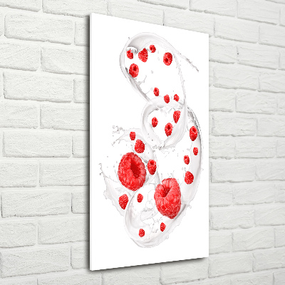 Glass wall art Milk and raspberries