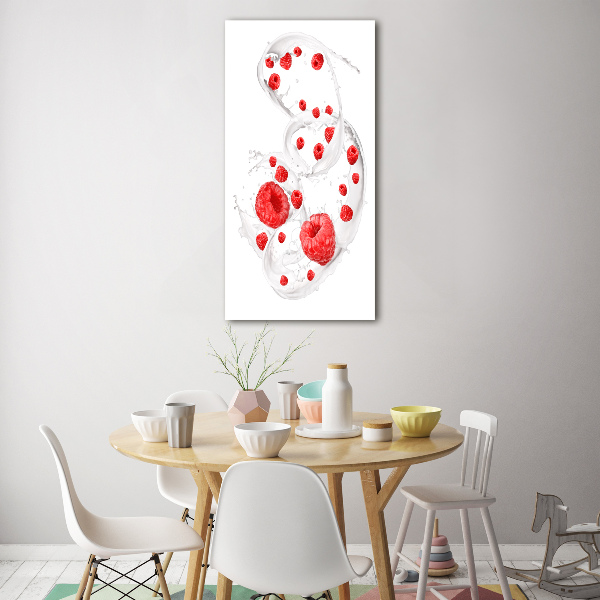 Glass wall art Milk and raspberries