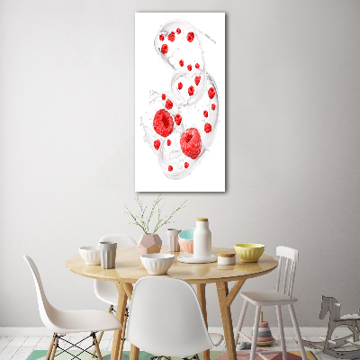 Glass wall art Milk and raspberries