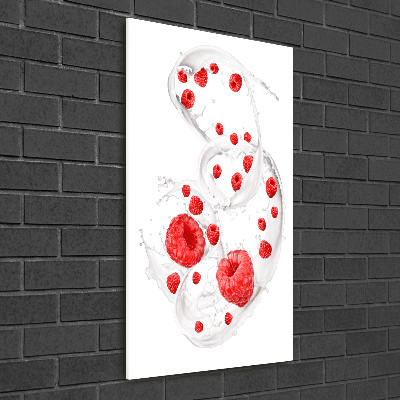 Glass wall art Milk and raspberries