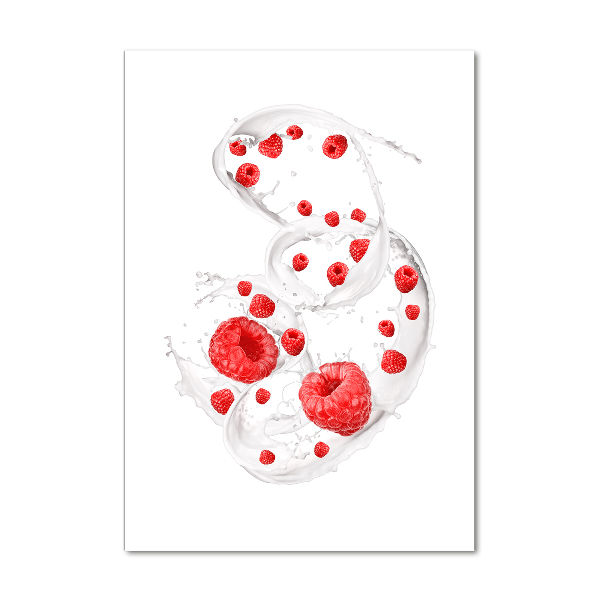 Glass wall art Milk and raspberries