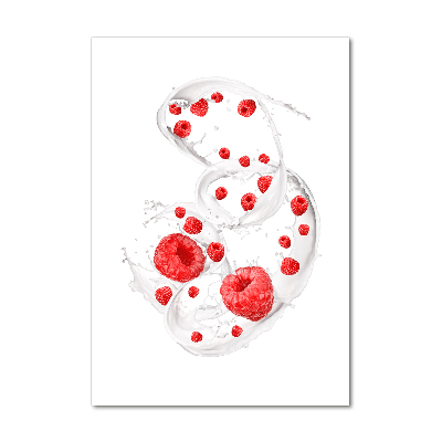 Glass wall art Milk and raspberries