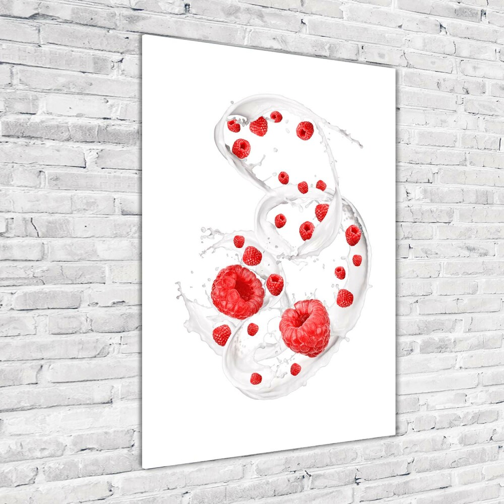 Glass wall art Milk and raspberries