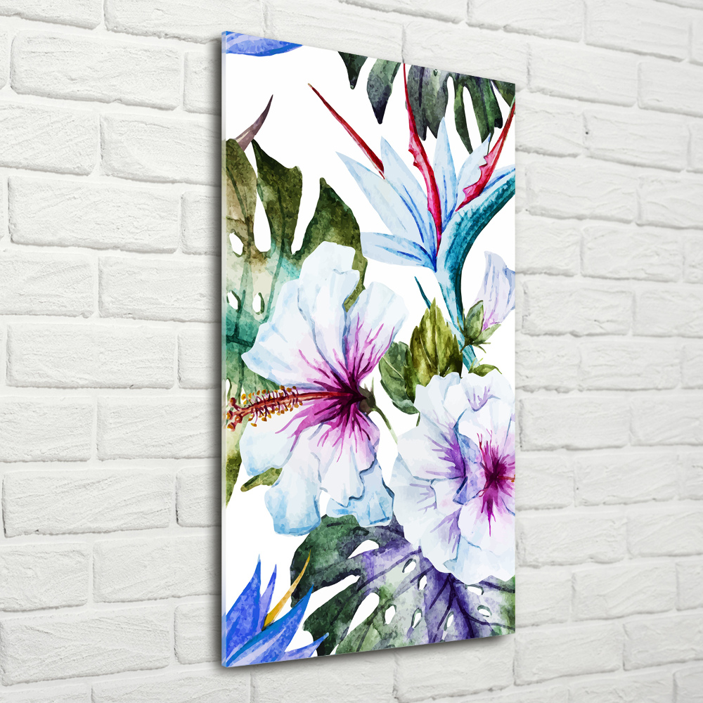 Glass picture wall art Hawaiian flowers