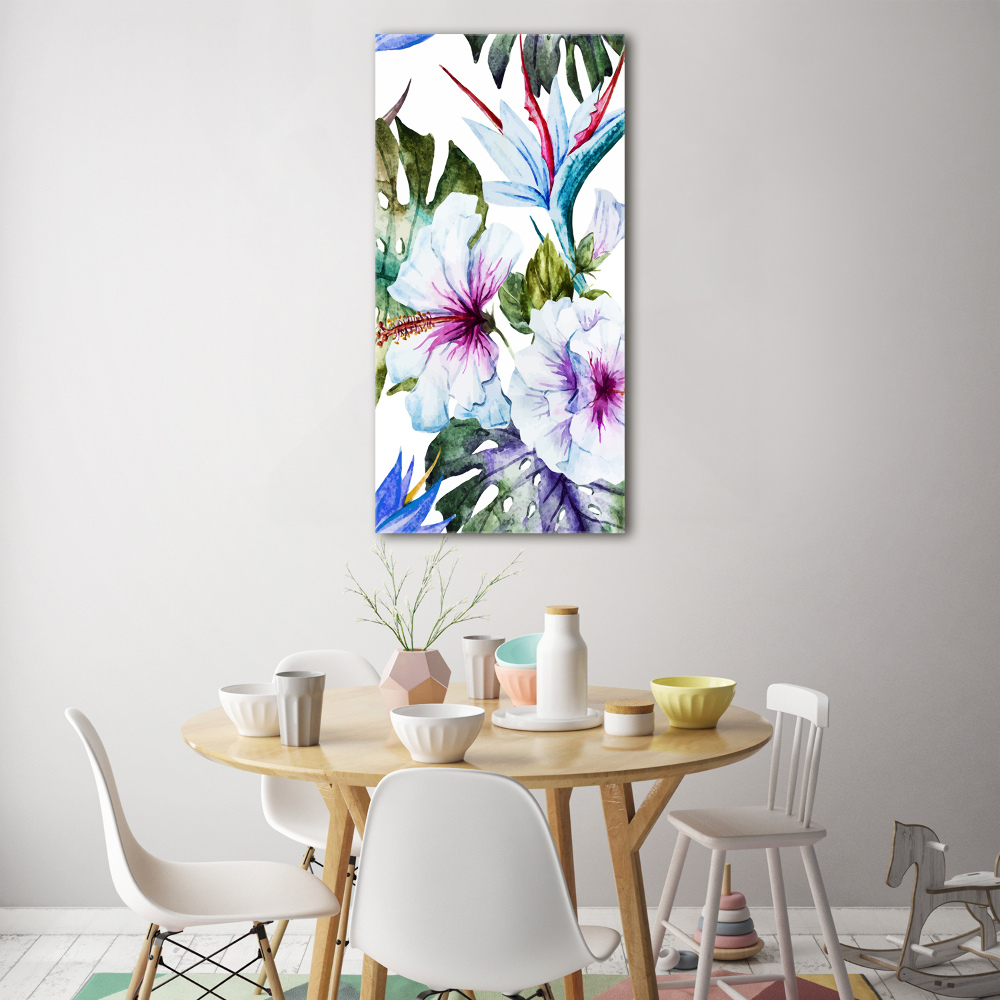 Glass picture wall art Hawaiian flowers