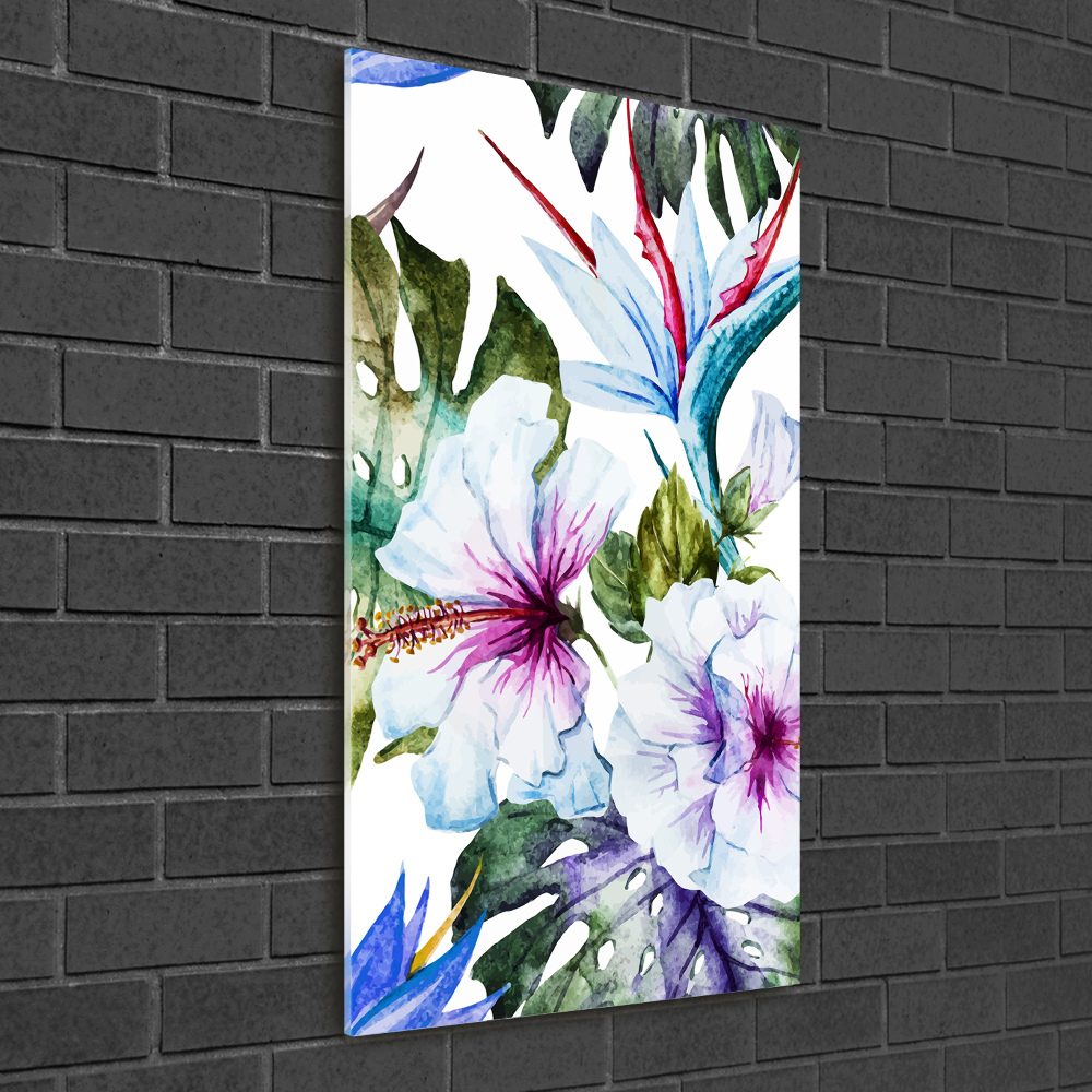 Glass picture wall art Hawaiian flowers