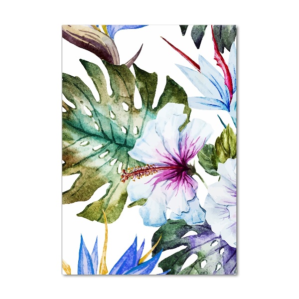 Glass picture wall art Hawaiian flowers