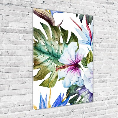 Glass picture wall art Hawaiian flowers