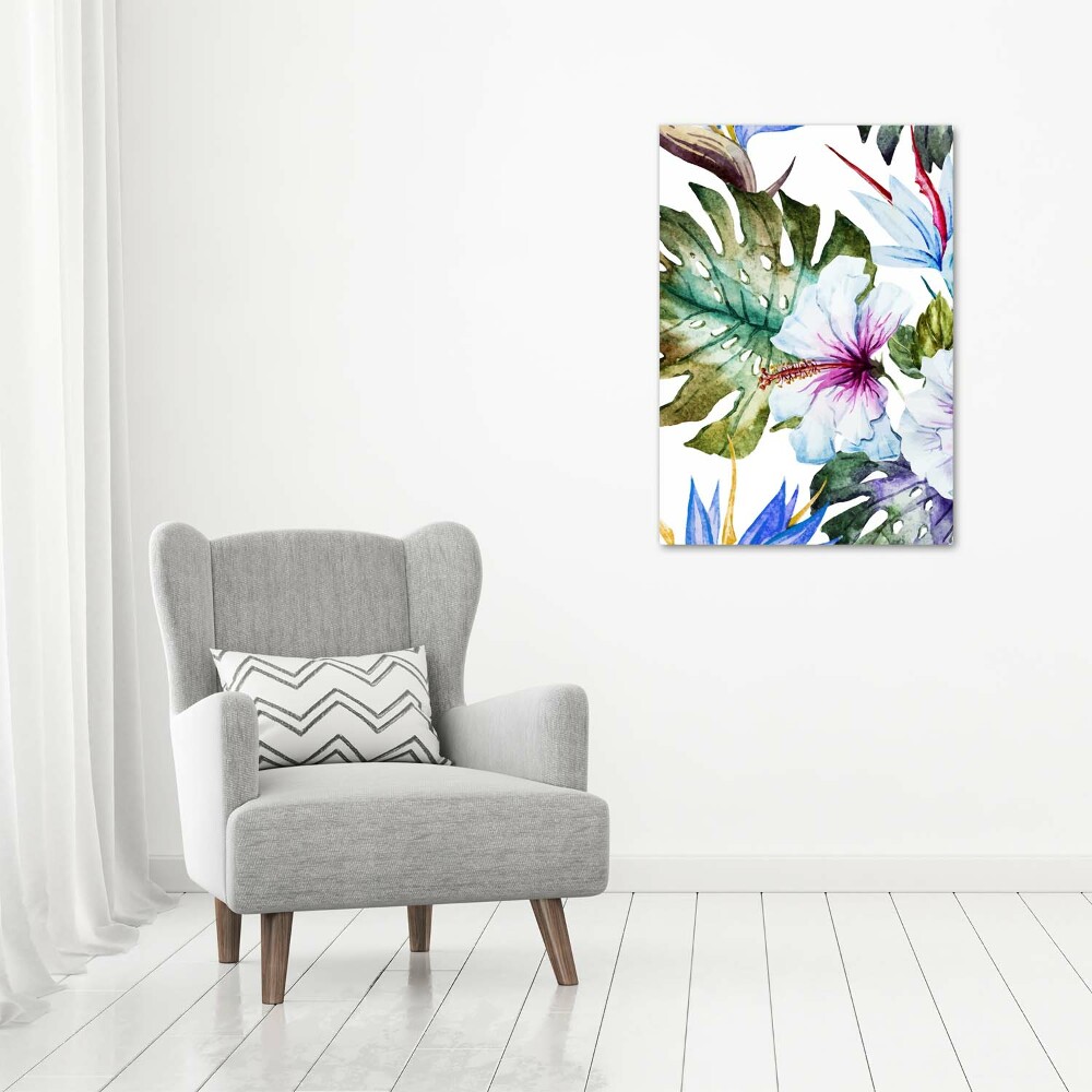 Glass picture wall art Hawaiian flowers