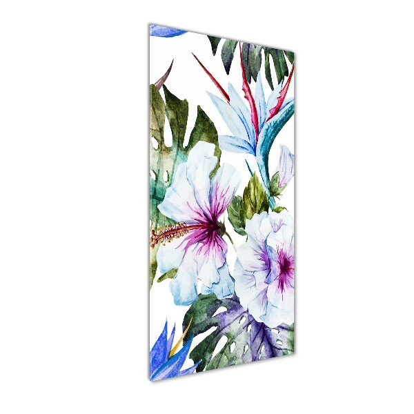 Glass picture wall art Hawaiian flowers