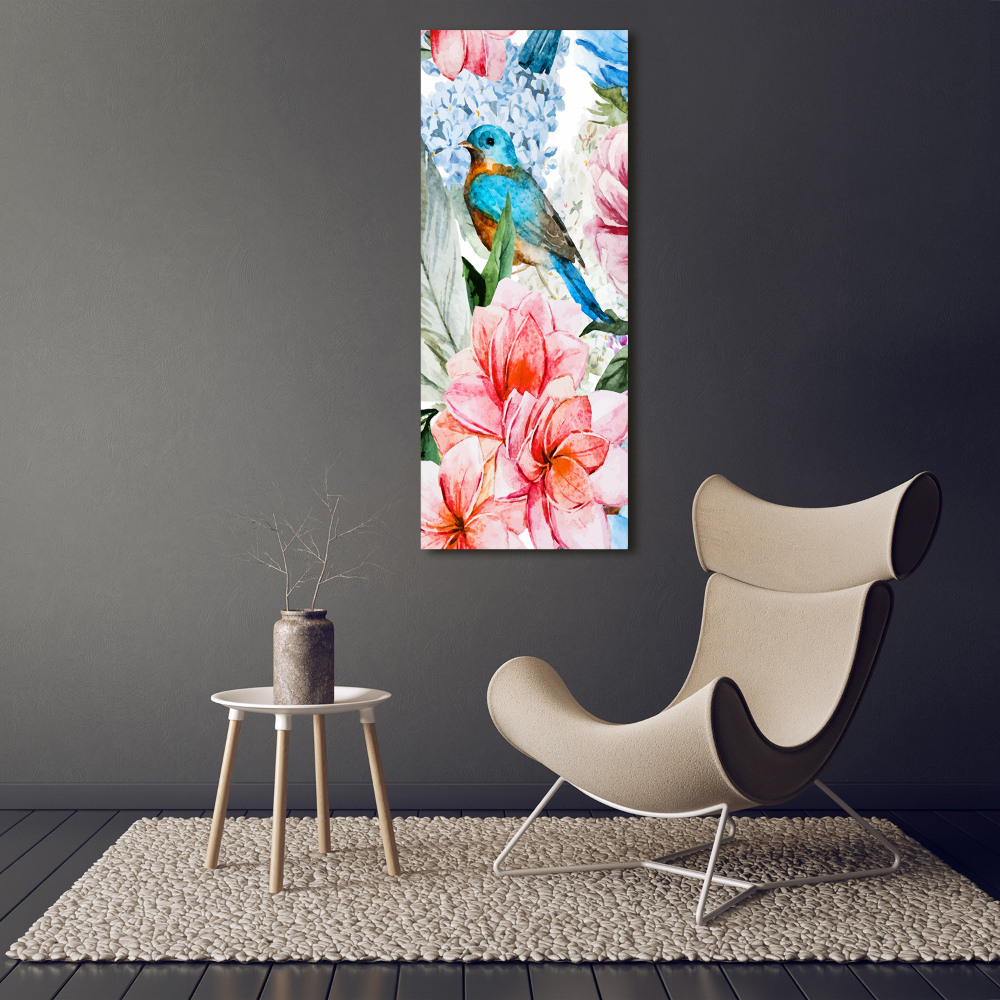 Photo printed on glass Flowers and birds