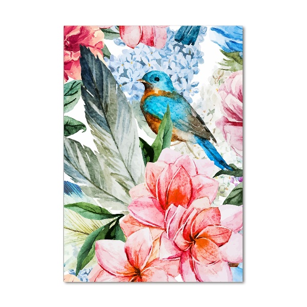 Photo printed on glass Flowers and birds