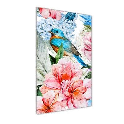 Photo printed on glass Flowers and birds